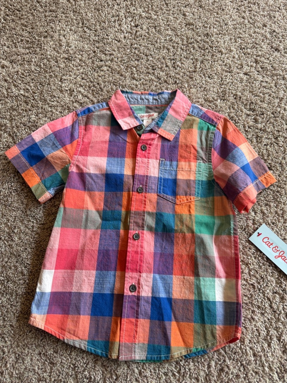Cat & Jack 100% cotton plaid short sleeve light button down shirt size 5t